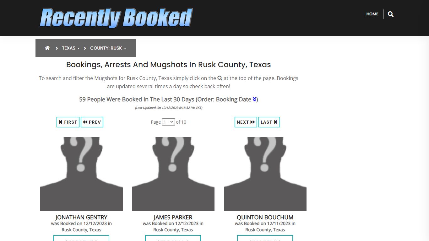 Recent bookings, Arrests, Mugshots in Rusk County, Texas - Recently Booked